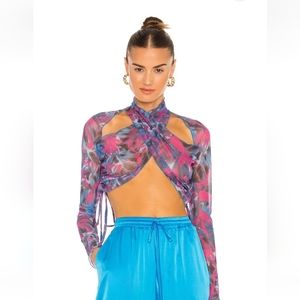 Kim Shui Overlap Top Long Sleeve Mesh Semi Sheer XS NWOT